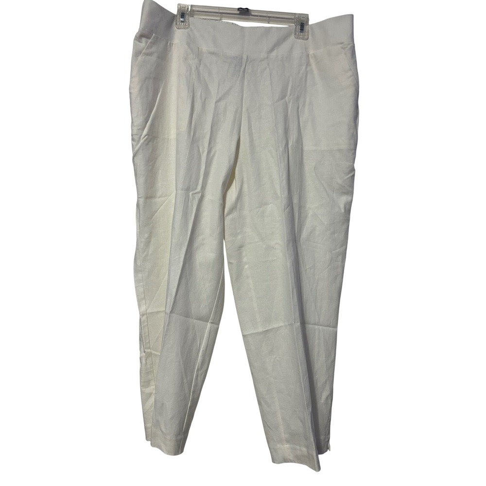 Investments Woman White Linen Blend Pull On Pants Plus Size 1X Straight Leg 2408